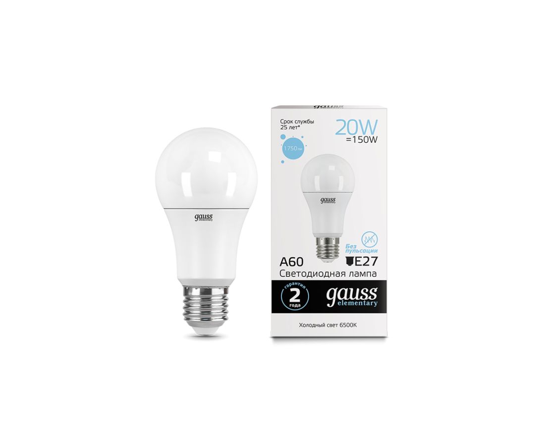 ლედ ნათურა A60 20W E27 6500K gauss el - 23239 — ნათურა და ვაზნა